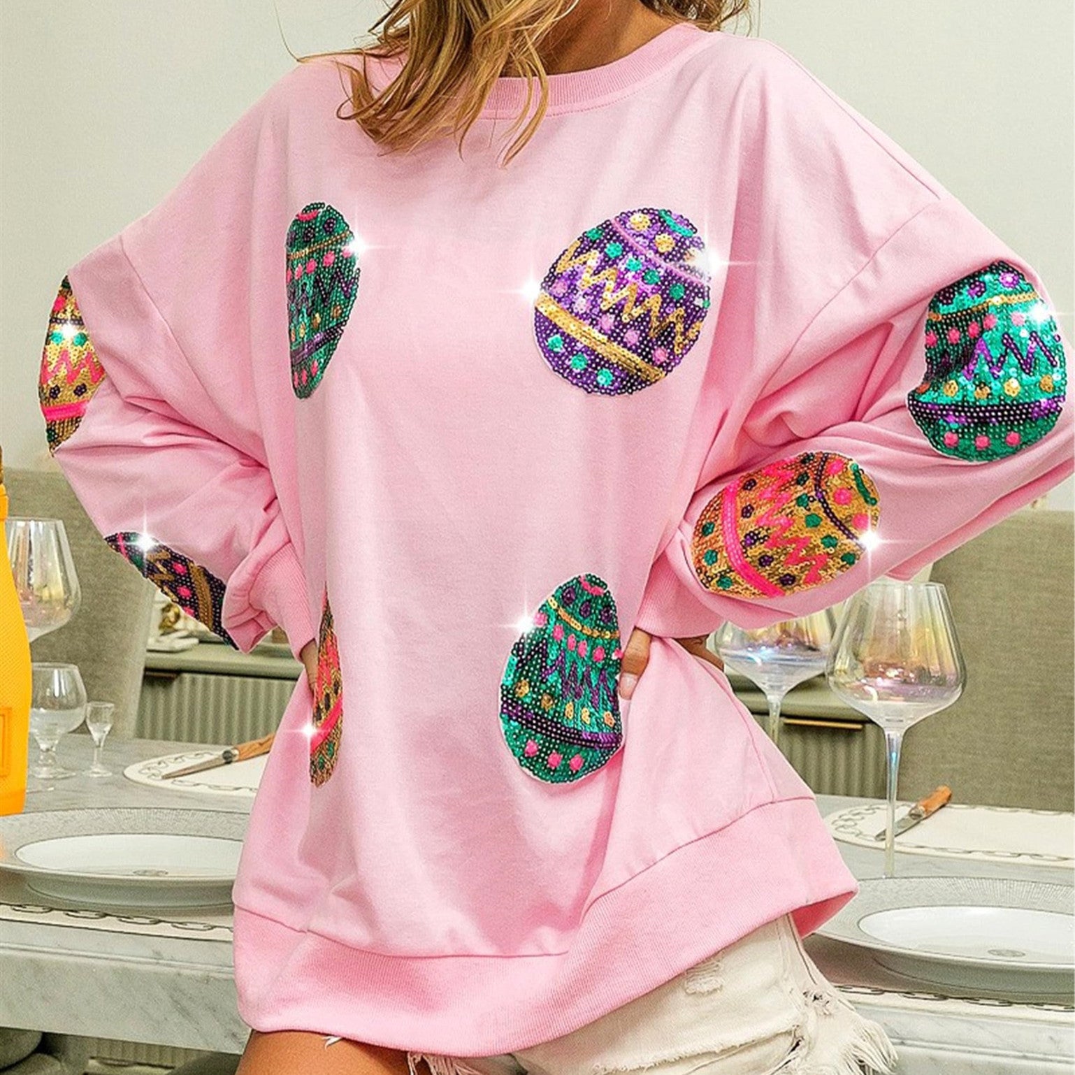 Sequined Knitted Sweater Long Sleeve Women's Clothing