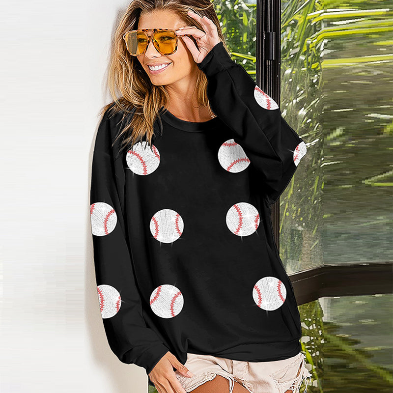 Baseball Sequined Sweater Long Sleeve Top