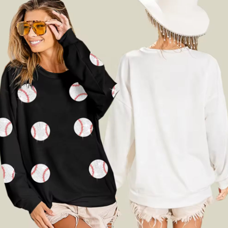 Baseball Sequined Sweater Long Sleeve Top